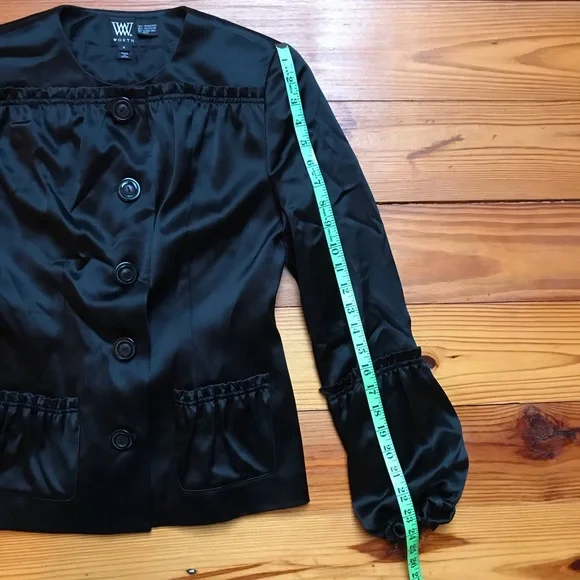 Worth Black Satin Flare Sleeve Jacket, EUC, 4 - Picture 10 of 13